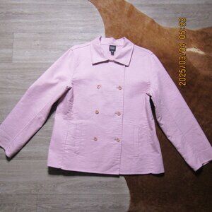 Eileen Fisher Stretch Knit Double Breasted Military Jacket Women L Lt. Pink